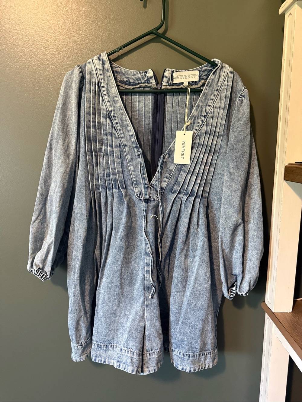 Veveret Light Blue Denim Romper with Pintuck Detail
